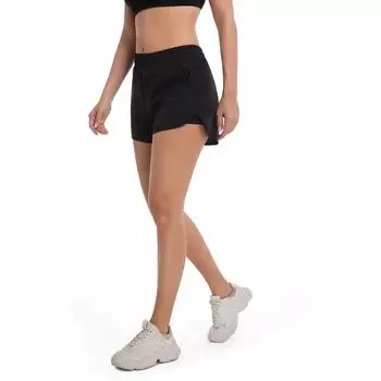 Женские спортивные шорты с высокой талией, дышащие, быстросохнущие, для занятий в спортзале, бега, йоги XS чёрный