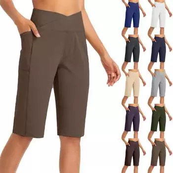 Женские спортивные шорты с высокой талией и карманами, эластичные, мягкие, свободные, повседневные, летние XL