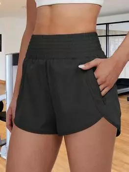 Женские спортивные шорты с высокой талией, шорты для бега, спортивные шорты с карманами, эластичные шорты для тренировок в спортзале XS чёрный
