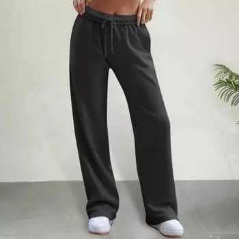 Женские спортивные штаны, эластичные, с высокой талией, регулируемые, со шнурком, длинные, однотонные, мешковатые, повседневные XL абрикосовый