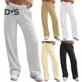 Женские спортивные штаны, эластичные, с высокой талией, регулируемые, со шнурком, длинные, однотонные, мешковатые, повседневные брюки M серый