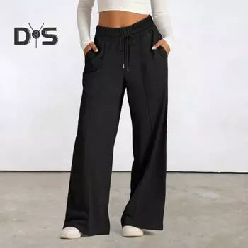 Женские спортивные штаны, эластичные, средней посадки, регулируемые, на шнурке, прямые, широкие, спортивные штаны с карманами, свободные брюки для йоги S хаки
