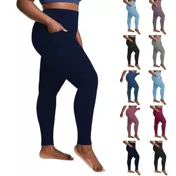 Женские спортивные штаны для йоги с высокой талией и карманами для подъема бедер, большие размеры, спортивные штаны из флиса с девятью точками XXL чёрный