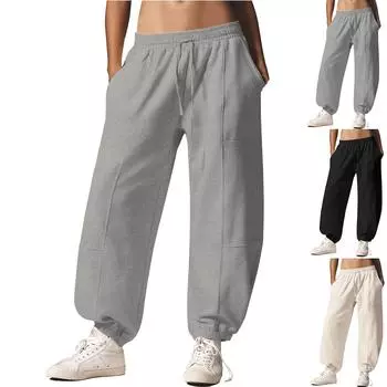 Женские спортивные штаны Jogger с карманами Baggy Bottom Sweatpant Loose Mid Casual Workout Active Sweat Pant L чёрный
