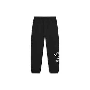 Женские спортивные штаны Li Ning Sports Lifestyle Series с принтом букв, флисовые, свободные, с манжетами, черные AKLTD72-2 L