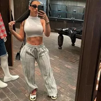 Женские спортивные штаны, модные хип-хоп мешковатые полосатые плиссированные брюки, винтажные эстетические пэчворк-джоггеры, повседневные спортивные брюки Y2k S чёрный