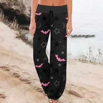 Женские спортивные штаны, пижамные штаны, брюки с принтом на Хэллоуин, широкие штаны на шнурке S фиолетовый