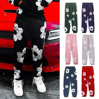 Женские спортивные штаны с эластичной талией, регулируемые на шнурке, женские спортивные брюки с цветочным принтом, спортивные повседневные брюки S