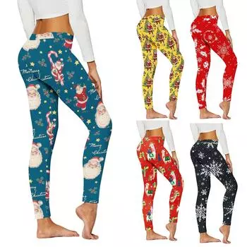 Женские спортивные штаны с рождественским принтом, эластичные штаны для йоги L чёрный