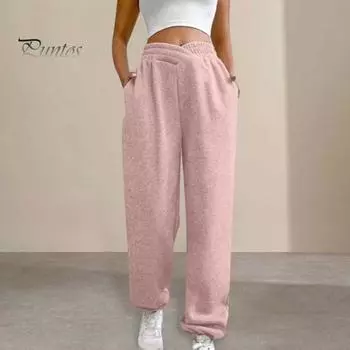 Женские спортивные штаны с высокой талией, свободные спортивные штаны с карманами, кроссоверы, спортивные штаны, удобные брюки для тренировок L чёрный