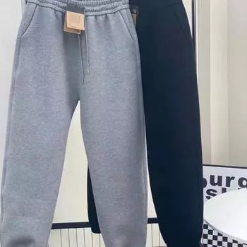 «Женские спортивные штаны-шаровары с бархатной подкладкой 2023 года для осени и зимы» M светло-серый