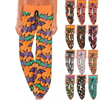 Женские спортивные штаны, спальные штаны, нашивки на шнурок, широкие штаны с карманами на Хэллоуин M синий