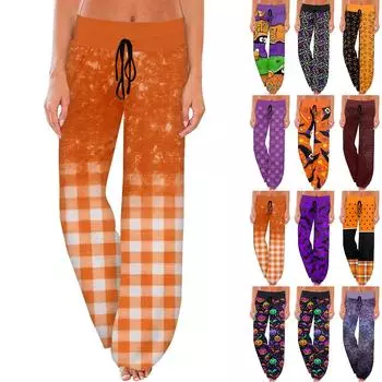 Женские спортивные штаны, спальные штаны, нашивки на шнурок, широкие штаны с карманами на Хэллоуин XL