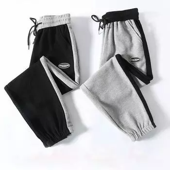 Женские спортивные штаны, весенне-летние свободные леггинсы со вставками, шаровары, дышащие повседневные вафельные спортивные штаны S чёрный