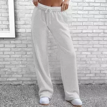 Женские спортивные штаны Yousheng, эластичные, с высокой талией, регулируемые, со шнурком, длинные, однотонные, мешковатые, повседневные брюки L абрикосовый