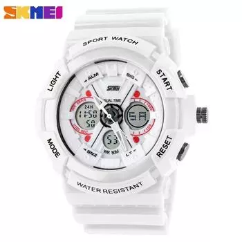 Женские спортивные светодиодные часы, мужские люксовые брендовые светодиодные наручные часы, 2 раза, аналоговые повседневные военные часы, мужские спортивные часы 0966 белый