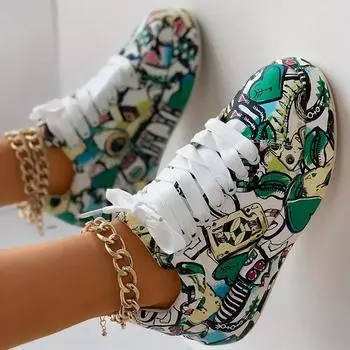 Женские спортивные туфли с принтом граффити, модные спортивные туфли на шнуровке с низкой посадкой и толстой подошвой, повседневные туфли для скейтбординга 36 красный