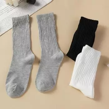 Женские средние чулки однотонные вертикальные полоски простые повседневные универсальные спортивные студенческие мягкие чулки One size белый