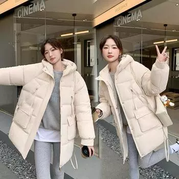 Женские средние и длинные стеганые куртки, зимние куртки, свободные стеганые куртки, с капюшоном, утолщенные стеганые куртки, женские M хаки