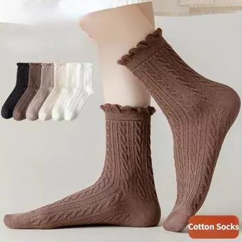 Женские средние носки, модные милые однотонные чулки для девочек, хлопковые носки JK One size белый