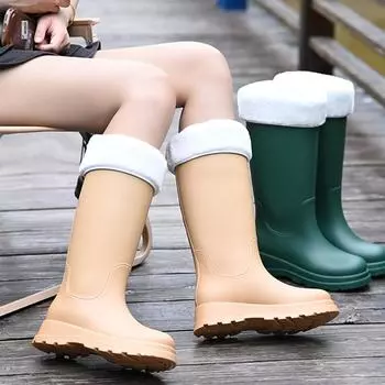 Женские средние высокие водонепроницаемые резиновые сапоги 38 см, однотонные, водонепроницаемые, нескользящие, рабочие резиновые туфли, длинные резиновые сапоги 35
