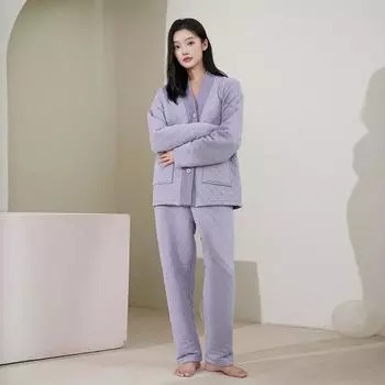 Женские стеганые хлопковые пижамы — плотные, теплые, больших размеров для весны, осени и зимы M (suggested 40-55 kg)