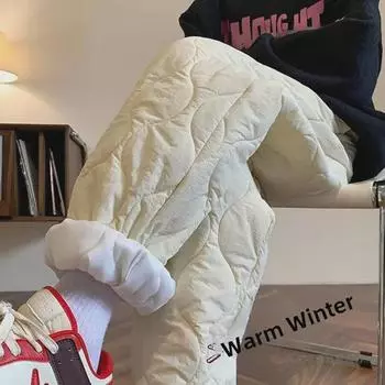 Женские стеганые зимние брюки из хлопка на пуху: Спортивные штаны свободного кроя, ветрозащитные и теплые, устойчивые к холоду до -40°C XL