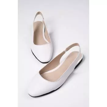 Женские стильные белые туфли с открытой спиной на плоской подошве