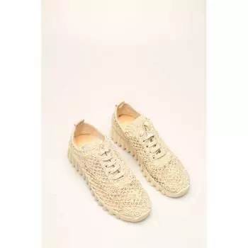 Женские стильные бежевые плетеные кроссовки в стиле ретро