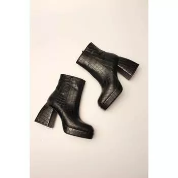 Женские стильные черные ботинки на платформе с крокодиловым узором в стиле ретро