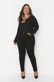 Женские стильные черные джинсы скинни с высокой талией больших размеров