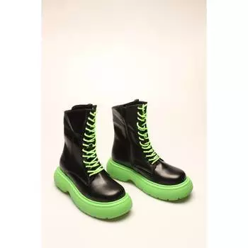 Женские стильные черные и зеленые лакированные ботинки из искусственной кожи в стиле ретро