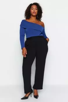 Женские стильные черные трикотажные брюки из крепа с высокой талией больших размеров