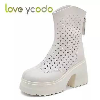 Женские стильные и удобные дышащие кожаные ботильоны на высоком каблуке, женские удобные летние кожаные ботинки на водонепроницаемой платформе с увеличенной высотой 40 чёрный