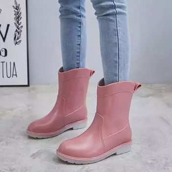 Женские стильные корейские водонепроницаемые нескользящие резиновые сапоги с теплой хлопковой подкладкой 35