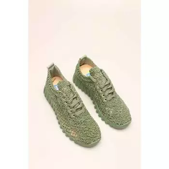 Женские стильные кроссовки в стиле ретро цвета хаки с плетеной спортивной обувью