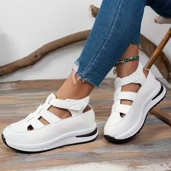 Женские стильные летние босоножки на танкетке с мягкой дышащей подошвой для отдыха Босоножки на танкетке 35 белый