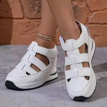 Женские стильные летние босоножки на танкетке с мягкой дышащей подошвой для отдыха Босоножки на танкетке 35 белый