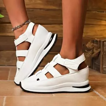 Женские стильные летние босоножки на танкетке с мягкой дышащей подошвой для отдыха Босоножки на танкетке 35 белый