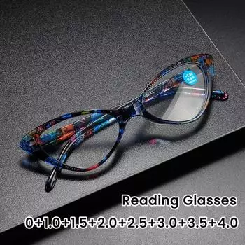 Женские стильные очки для чтения, мужские модные очки с блокировкой синего света, унисекс, ультралегкие, для пресбиопии с принтом Flora 0 синий