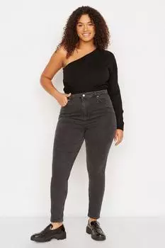 Женские стильные серые джинсы скинни больших размеров с высокой талией