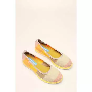 Женские стильные туфли на плоской подошве в полоску в стиле ретро-K желтого цвета