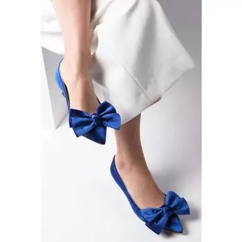 Женские стильные туфли Sax Blue Velvet Mini на каблуке с бантом на коротком каблуке