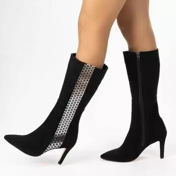 Женские стильные высокие сапоги на каблуке-шпильке с острым носком