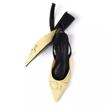 Женские стильные желтые туфли с открытой спиной и пряжкой на коротких каблуках