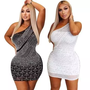 Женские Стразы Одно Плечо Без Рукавов Невесты Подружки Невесты Свадебные Короткие Платья Вечерние Мини Бальные Платья S чёрный