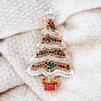 Женские стразы, рождественская елка, броши, булавки для воротника, рождественская брошь, украшения None разноцветный