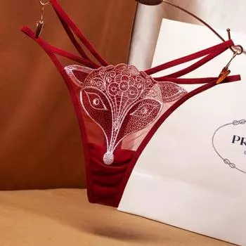 Женские стринги Charm Fox Sentiment с ажурным тюлем и вышивкой, с низкой талией и переплетенными бретельками, соблазнительные сексуальные трусики average size (suitable for 80-60 kg)