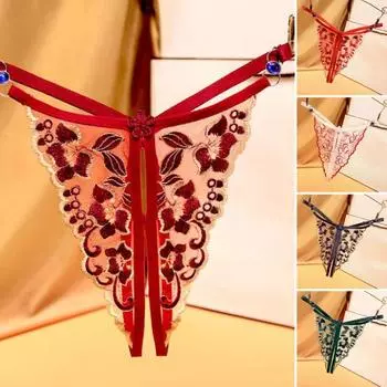 Женские стринги интимные прозрачные дышащие цветочные вышитые тонкие бретельки порнографические низкие