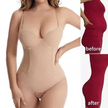 Женские стринги Корректирующее белье Талия Тренер Боди Контроль живота Тонкий формирователь тела Сексуальная майка с V-образным вырезом Встроенный бюстгальтер Купальники Топы Компрессионное нижнее белье Рубашка M бежевый